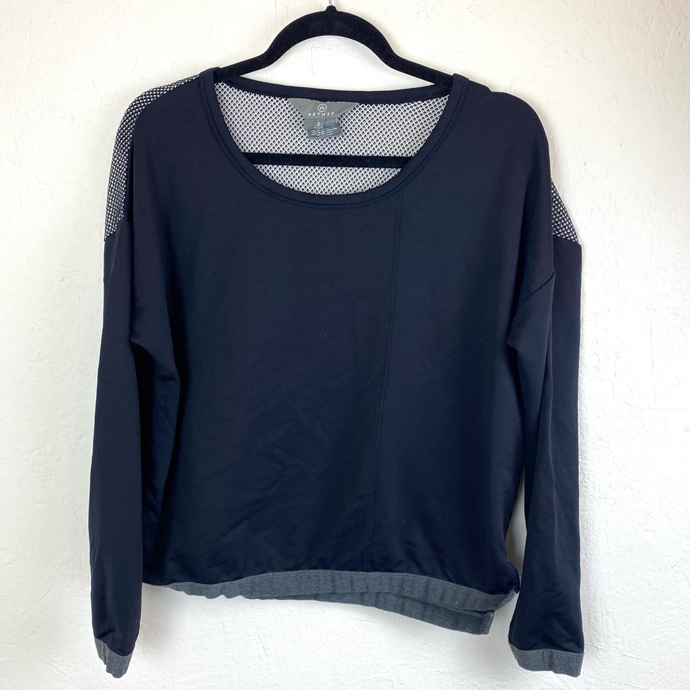 Aether Pullover Top Black Grey Mesh Panel 2 Sm